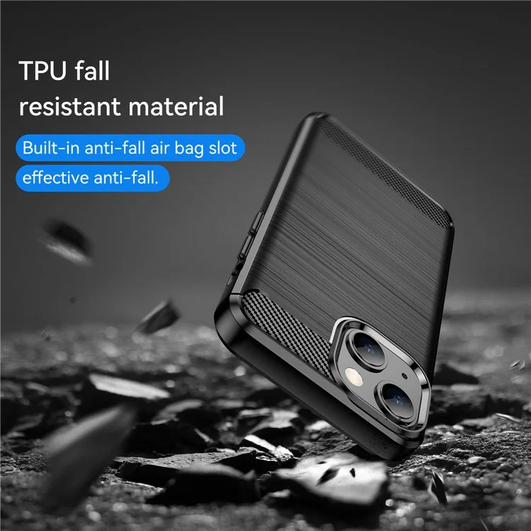 1.8mm Carbon Fiber Brushed Texture Flexible TPU Phone Back Case Protective Cover for iPhone 13 mini 5.4 inch - Black