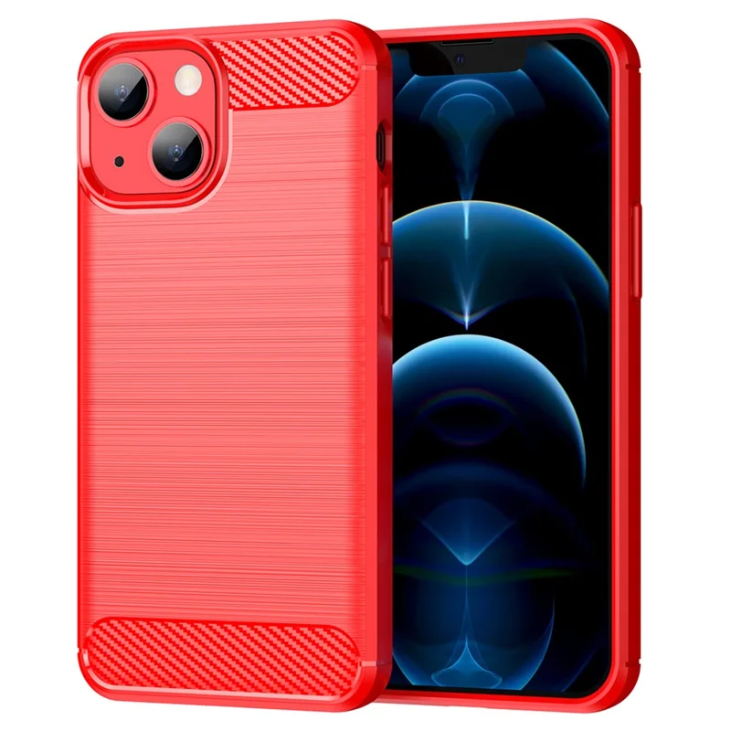 1.8mm Carbon Fiber Brushed Texture Flexible TPU Phone Back Case Protective Cover for iPhone 13 mini 5.4 inch - Red