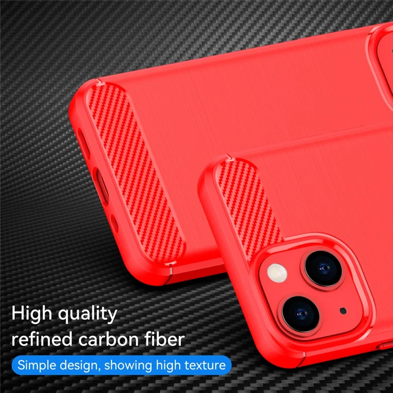 1.8mm Carbon Fiber Brushed Texture Flexible TPU Phone Back Case Protective Cover for iPhone 13 mini 5.4 inch - Red