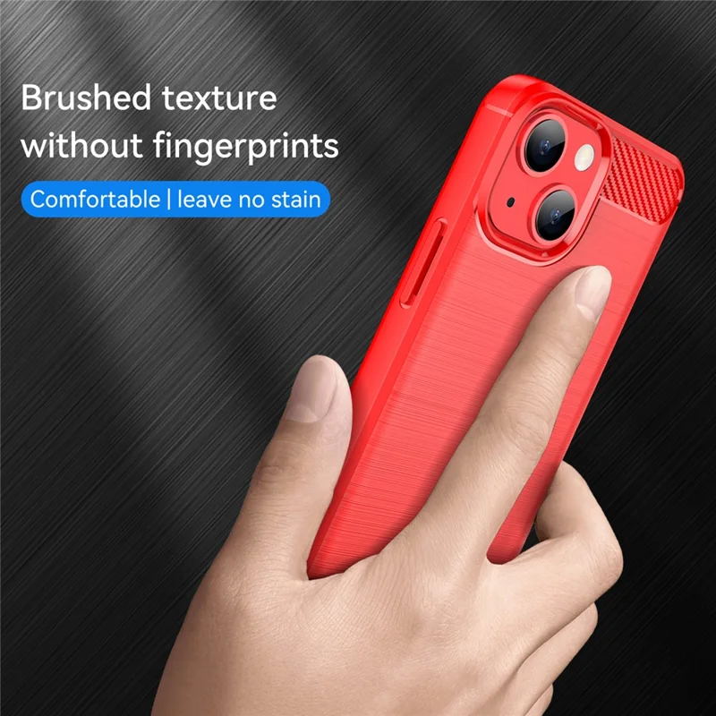 1.8mm Carbon Fiber Brushed Texture Flexible TPU Phone Back Case Protective Cover for iPhone 13 mini 5.4 inch - Red