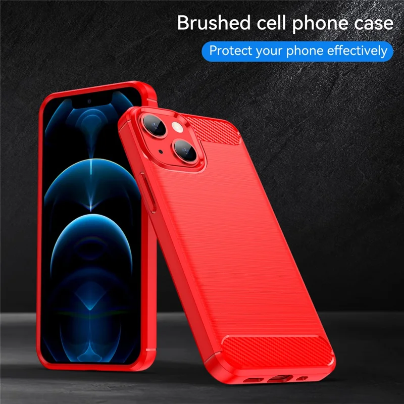 1.8mm Carbon Fiber Brushed Texture Flexible TPU Phone Back Case Protective Cover for iPhone 13 mini 5.4 inch - Red