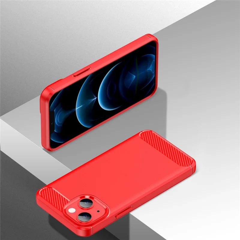 1.8mm Carbon Fiber Brushed Texture Flexible TPU Phone Back Case Protective Cover for iPhone 13 mini 5.4 inch - Red