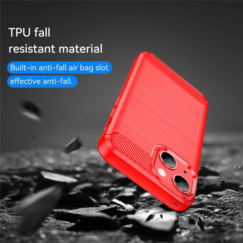 1.8mm Carbon Fiber Brushed Texture Flexible TPU Phone Back Case Protective Cover for iPhone 13 mini 5.4 inch - Red