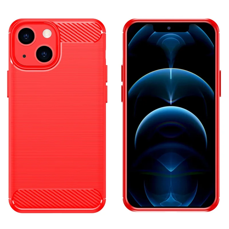 1.8mm Carbon Fiber Brushed Texture Flexible TPU Phone Back Case Protective Cover for iPhone 13 mini 5.4 inch - Red