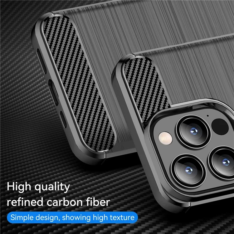 1.8mm Carbon Fiber Brushed Texture Flexible TPU Anti-drop Phone Back Case Cover for iPhone 13 Pro 6.1 inch - Black