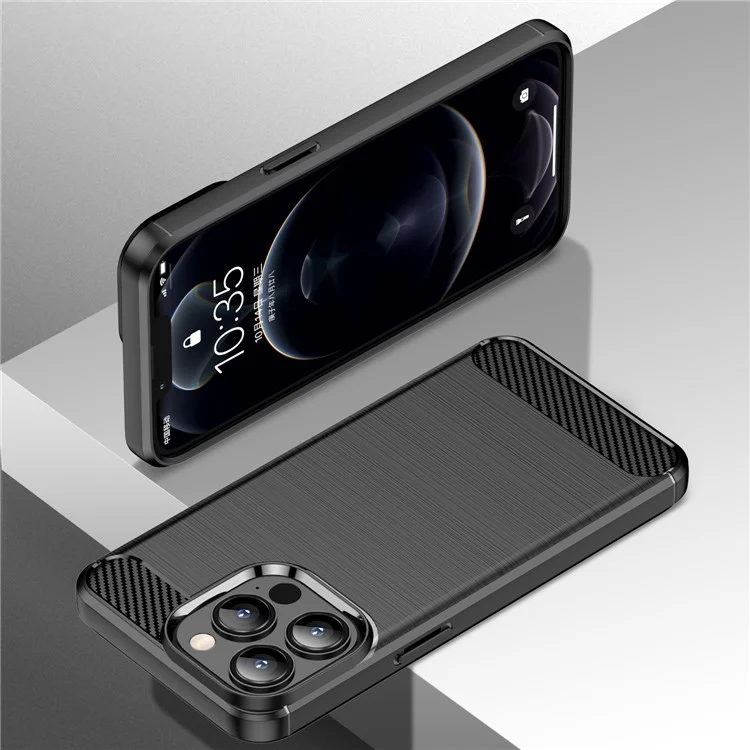 1.8mm Carbon Fiber Brushed Texture Flexible TPU Anti-drop Phone Back Case Cover for iPhone 13 Pro 6.1 inch - Black