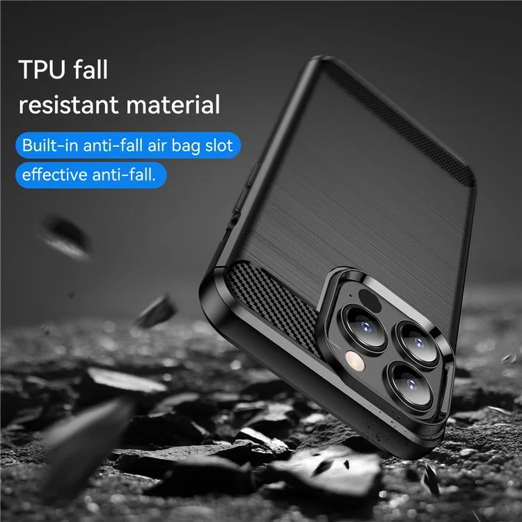 1.8mm Carbon Fiber Brushed Texture Flexible TPU Anti-drop Phone Back Case Cover for iPhone 13 Pro 6.1 inch - Black