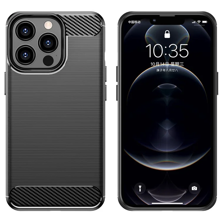 1.8mm Carbon Fiber Brushed Texture Flexible TPU Anti-drop Phone Back Case Cover for iPhone 13 Pro 6.1 inch - Black