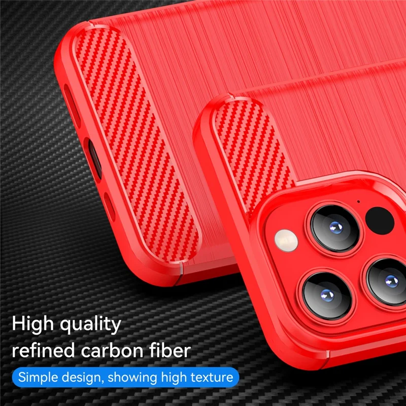 1.8mm Carbon Fiber Brushed Texture Flexible TPU Anti-drop Phone Back Case Cover for iPhone 13 Pro 6.1 inch - Red
