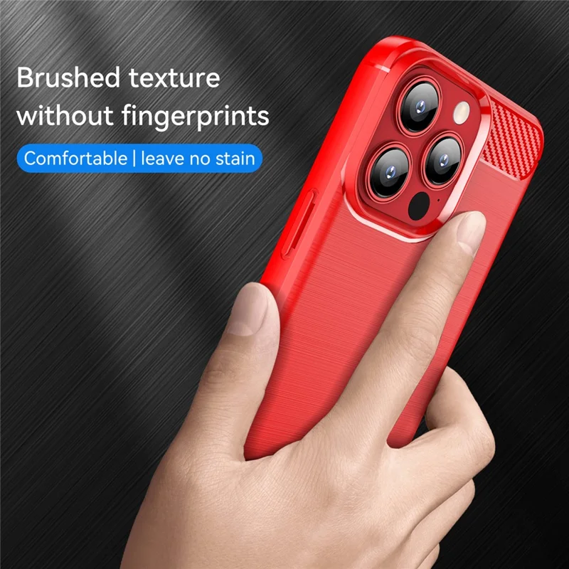 1.8mm Carbon Fiber Brushed Texture Flexible TPU Anti-drop Phone Back Case Cover for iPhone 13 Pro 6.1 inch - Red