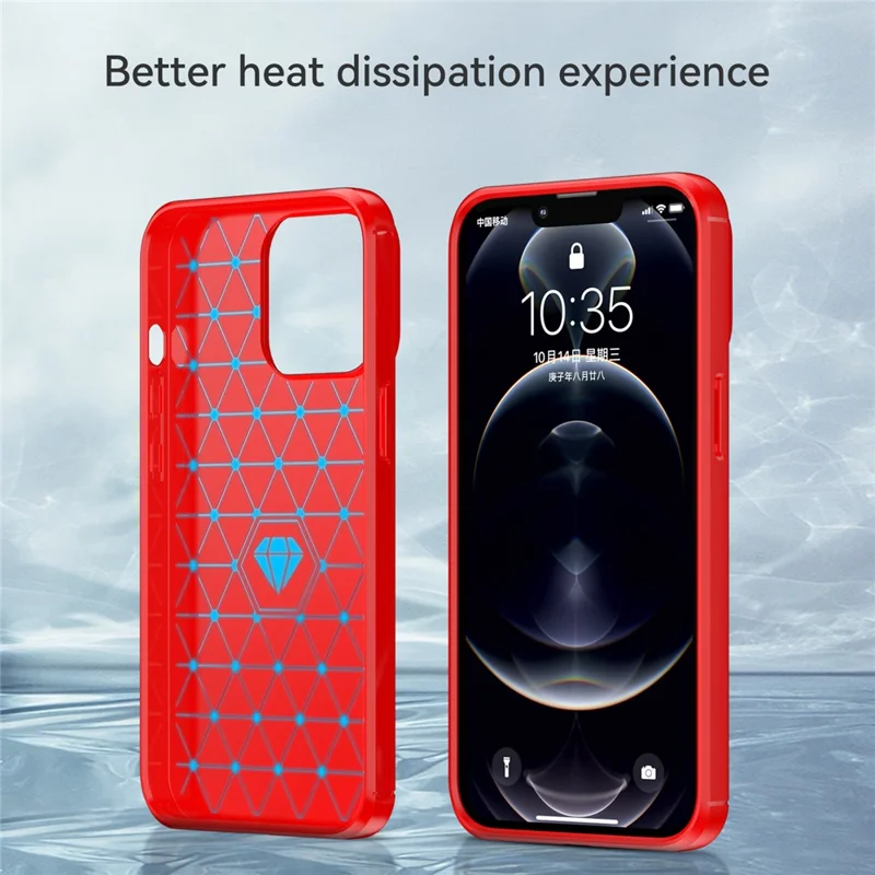 1.8mm Carbon Fiber Brushed Texture Flexible TPU Anti-drop Phone Back Case Cover for iPhone 13 Pro 6.1 inch - Red