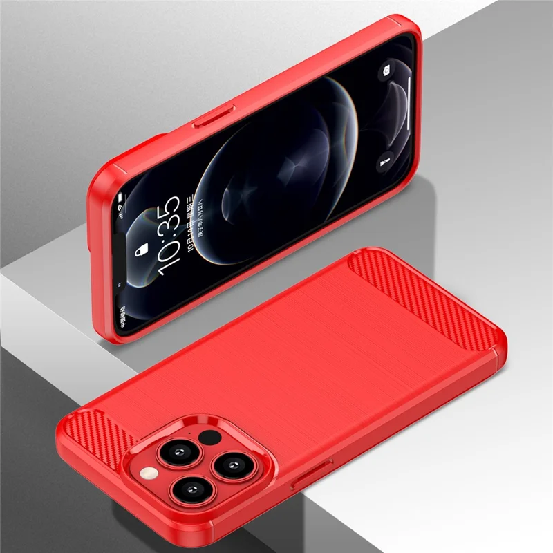 1.8mm Carbon Fiber Brushed Texture Flexible TPU Anti-drop Phone Back Case Cover for iPhone 13 Pro 6.1 inch - Red