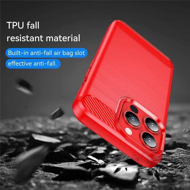 1.8mm Carbon Fiber Brushed Texture Flexible TPU Anti-drop Phone Back Case Cover for iPhone 13 Pro 6.1 inch - Red