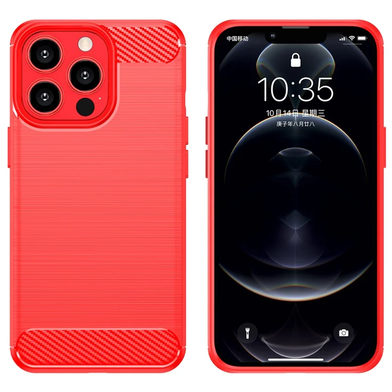 1.8mm Carbon Fiber Brushed Texture Flexible TPU Anti-drop Phone Back Case Cover for iPhone 13 Pro 6.1 inch - Red