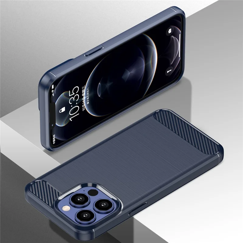1.8mm Carbon Fiber Brushed Texture Flexible TPU Anti-drop Phone Back Case Cover for iPhone 13 Pro 6.1 inch - Blue