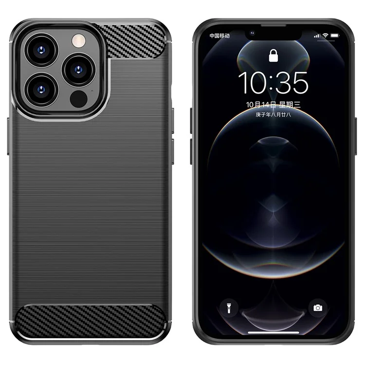 1.8mm Stylish Carbon Fiber Brushed Texture Anti-fingerprint Soft TPU Phone Back Case Cover for iPhone 13 Pro Max - Black
