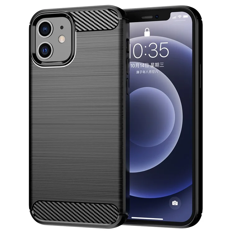 1.8mm Carbon Fiber Brushed Texture Heat Dissipation Back Case Flexible TPU Cover for iPhone 12 mini 5.4 inch - Black