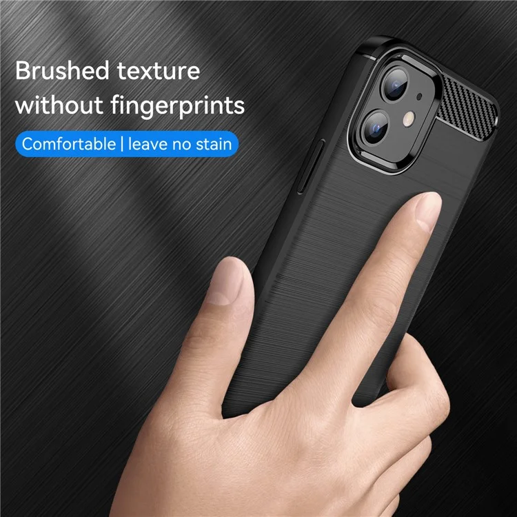 1.8mm Carbon Fiber Brushed Texture Heat Dissipation Back Case Flexible TPU Cover for iPhone 12 mini 5.4 inch - Black