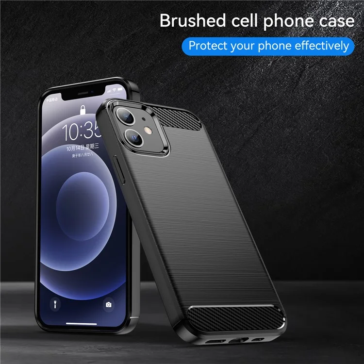 1.8mm Carbon Fiber Brushed Texture Heat Dissipation Back Case Flexible TPU Cover for iPhone 12 mini 5.4 inch - Black