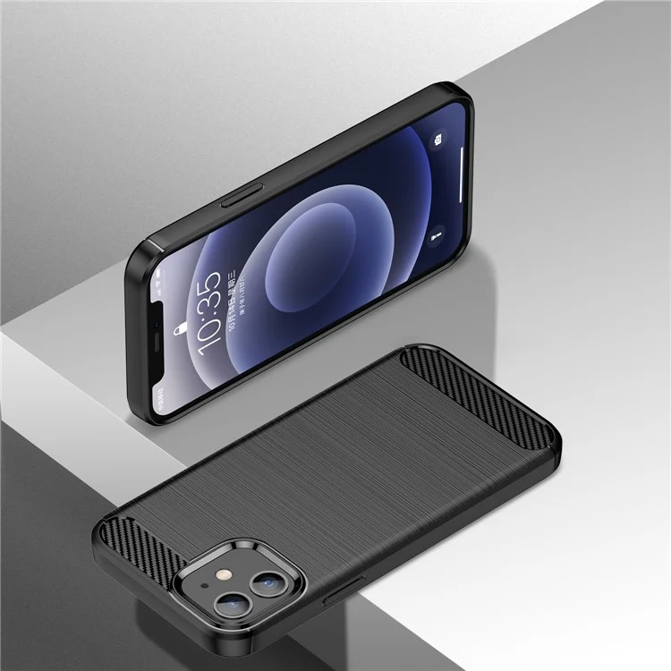 1.8mm Carbon Fiber Brushed Texture Heat Dissipation Back Case Flexible TPU Cover for iPhone 12 mini 5.4 inch - Black