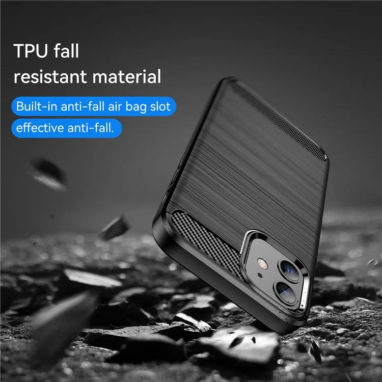 1.8mm Carbon Fiber Brushed Texture Heat Dissipation Back Case Flexible TPU Cover for iPhone 12 mini 5.4 inch - Black