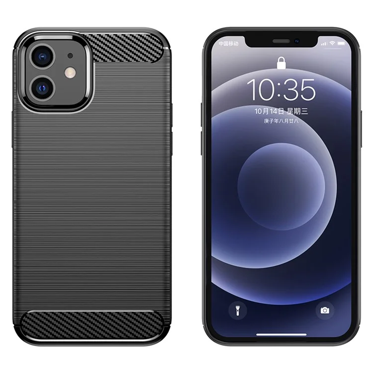 1.8mm Carbon Fiber Brushed Texture Heat Dissipation Back Case Flexible TPU Cover for iPhone 12 mini 5.4 inch - Black