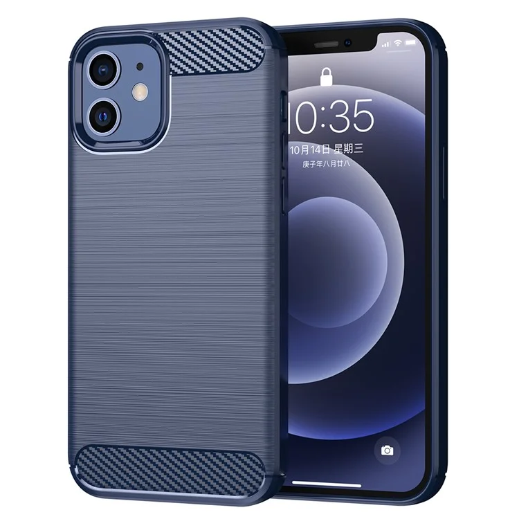 Fibra de Carbono de 1,8 mm Textura Cepillada Disipación de la Funda de Retroceso TPU Flexible TPU Para Iphone 12 Mini 5.4 Pulgadas - Azul