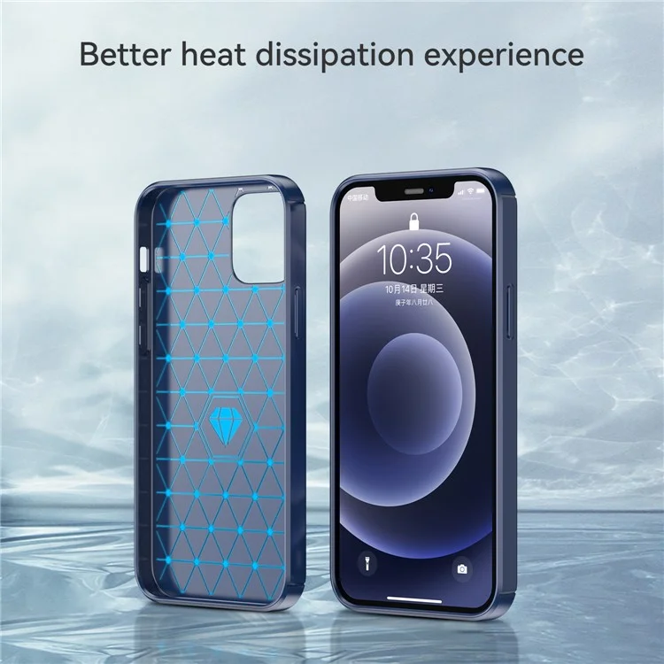 Fibra de Carbono de 1,8 mm Textura Cepillada Disipación de la Funda de Retroceso TPU Flexible TPU Para Iphone 12 Mini 5.4 Pulgadas - Azul