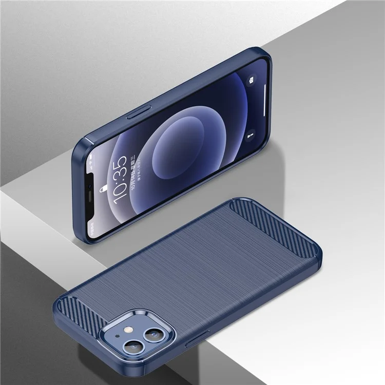 Fibra de Carbono de 1,8 mm Textura Cepillada Disipación de la Funda de Retroceso TPU Flexible TPU Para Iphone 12 Mini 5.4 Pulgadas - Azul