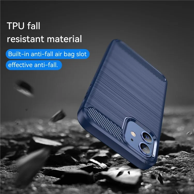 Fibra de Carbono de 1,8 mm Textura Cepillada Disipación de la Funda de Retroceso TPU Flexible TPU Para Iphone 12 Mini 5.4 Pulgadas - Azul