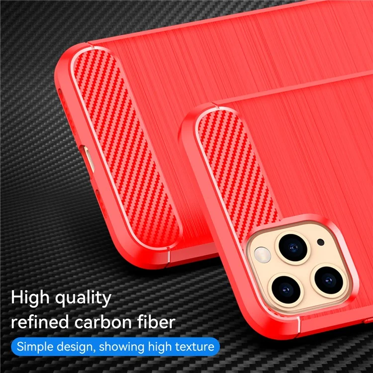Textura Escovada de Fibra de Carbono de 1,8 mm Capa de Telefone Celular TPU Back Case Para Iphone 11 Pro Max 6,5 Polegadas - Vermelho