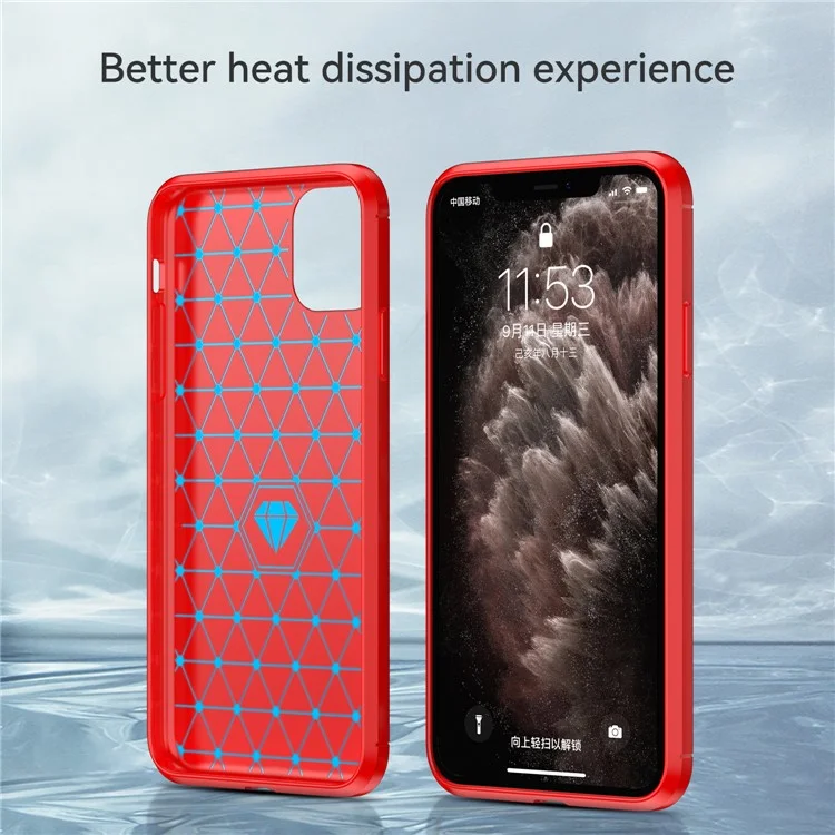 Textura Escovada de Fibra de Carbono de 1,8 mm Capa de Telefone Celular TPU Back Case Para Iphone 11 Pro Max 6,5 Polegadas - Vermelho