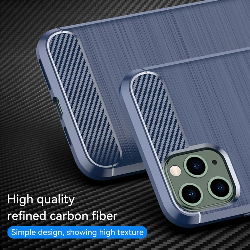 1.8mm Carbon Fiber Brushed Texture Soft TPU Back Case Mobile Phone Cover for iPhone 11 Pro Max 6.5 inch - Blue