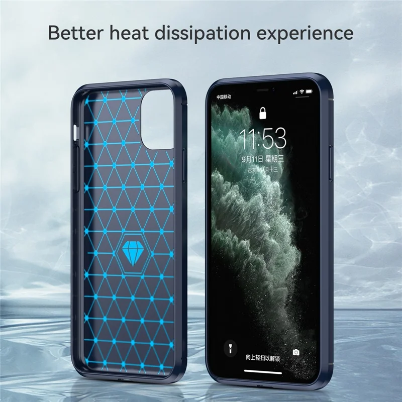 1.8mm Carbon Fiber Brushed Texture Soft TPU Back Case Mobile Phone Cover for iPhone 11 Pro Max 6.5 inch - Blue