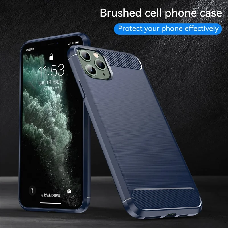 1.8mm Carbon Fiber Brushed Texture Soft TPU Back Case Mobile Phone Cover for iPhone 11 Pro Max 6.5 inch - Blue