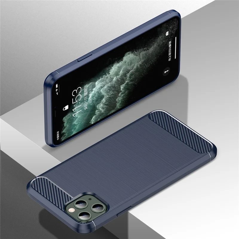 1.8mm Carbon Fiber Brushed Texture Soft TPU Back Case Mobile Phone Cover for iPhone 11 Pro Max 6.5 inch - Blue