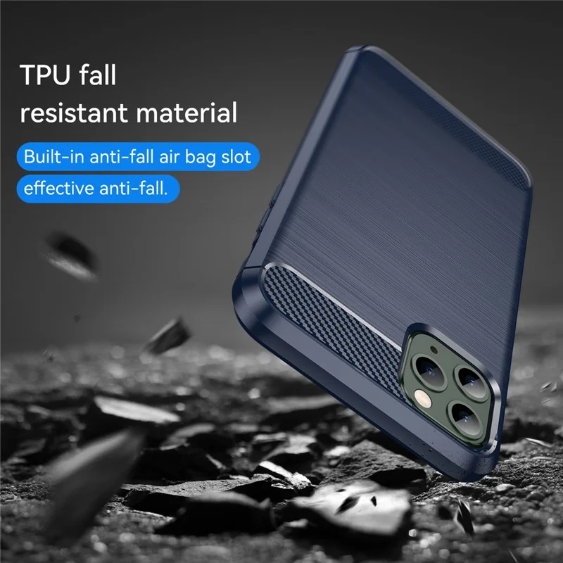 1.8mm Carbon Fiber Brushed Texture Soft TPU Back Case Mobile Phone Cover for iPhone 11 Pro Max 6.5 inch - Blue