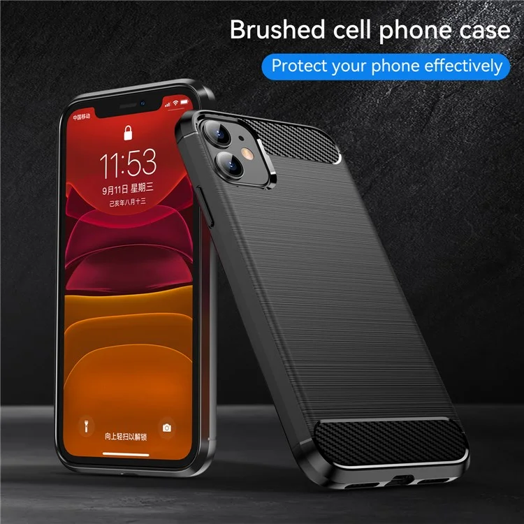 1,8-mm-Kohlefaser-Hüllen mit gebürsteter Textur Impact Buffer TPU-Handyhülle für iPhone 11 6,1 Zoll - Schwarz