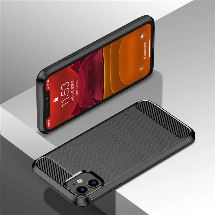 1,8-mm-Kohlefaser-Hüllen mit gebürsteter Textur Impact Buffer TPU-Handyhülle für iPhone 11 6,1 Zoll - Schwarz