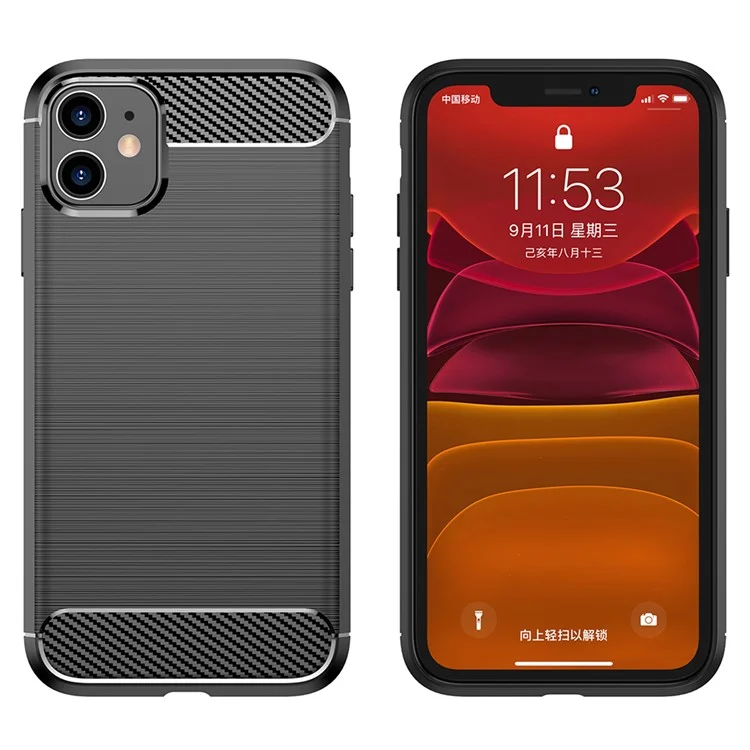 1,8-mm-Kohlefaser-Hüllen mit gebürsteter Textur Impact Buffer TPU-Handyhülle für iPhone 11 6,1 Zoll - Schwarz