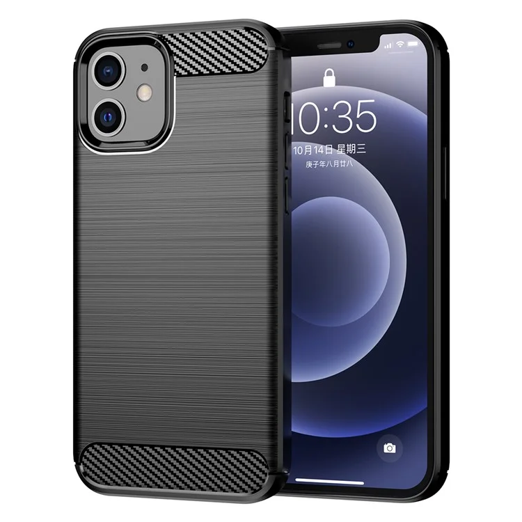 Coque de protection antipoussière en fibre de carbone brossée de 1,8 mm pour iPhone 12/12 Pro 6,1 pouces - Noir