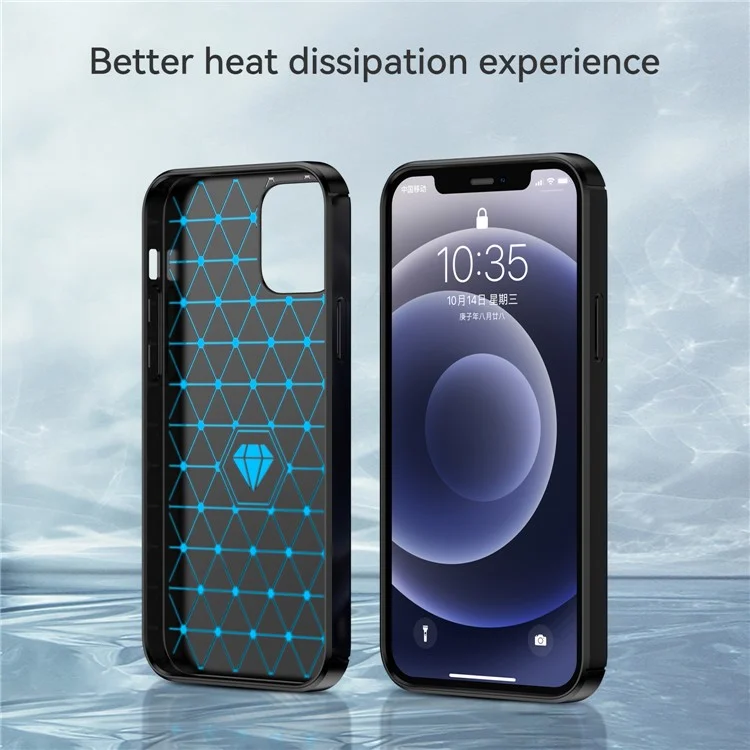 Coque de protection antipoussière en fibre de carbone brossée de 1,8 mm pour iPhone 12/12 Pro 6,1 pouces - Noir