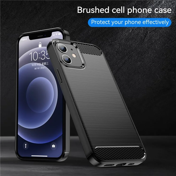 Coque de protection antipoussière en fibre de carbone brossée de 1,8 mm pour iPhone 12/12 Pro 6,1 pouces - Noir