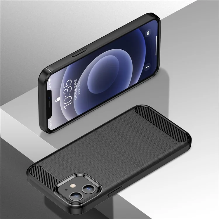 Coque de protection antipoussière en fibre de carbone brossée de 1,8 mm pour iPhone 12/12 Pro 6,1 pouces - Noir