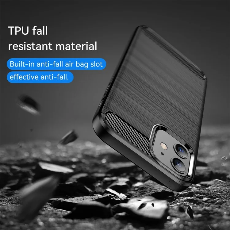 Coque de protection antipoussière en fibre de carbone brossée de 1,8 mm pour iPhone 12/12 Pro 6,1 pouces - Noir