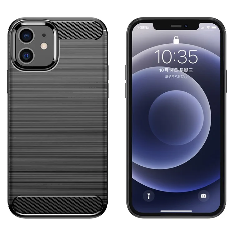 Coque de protection antipoussière en fibre de carbone brossée de 1,8 mm pour iPhone 12/12 Pro 6,1 pouces - Noir