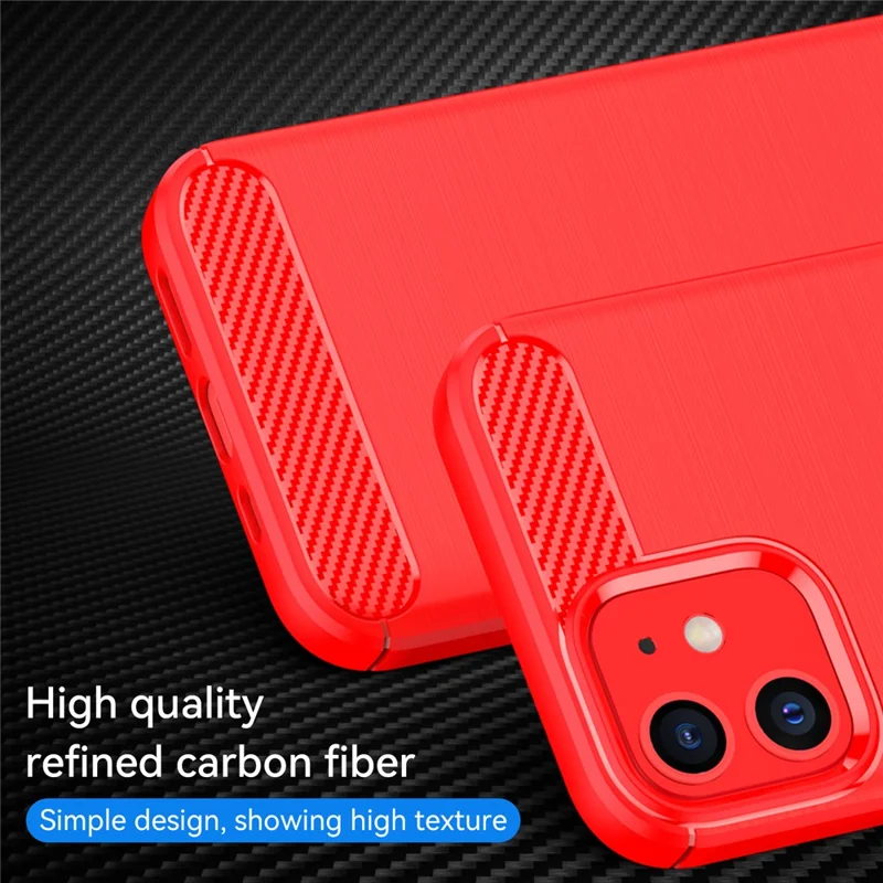 1.8mm Carbon Fiber Brushed Texture Anti-fall Protection Back Case Flexible TPU Cover for iPhone 12/12 Pro 6.1 inch - Red