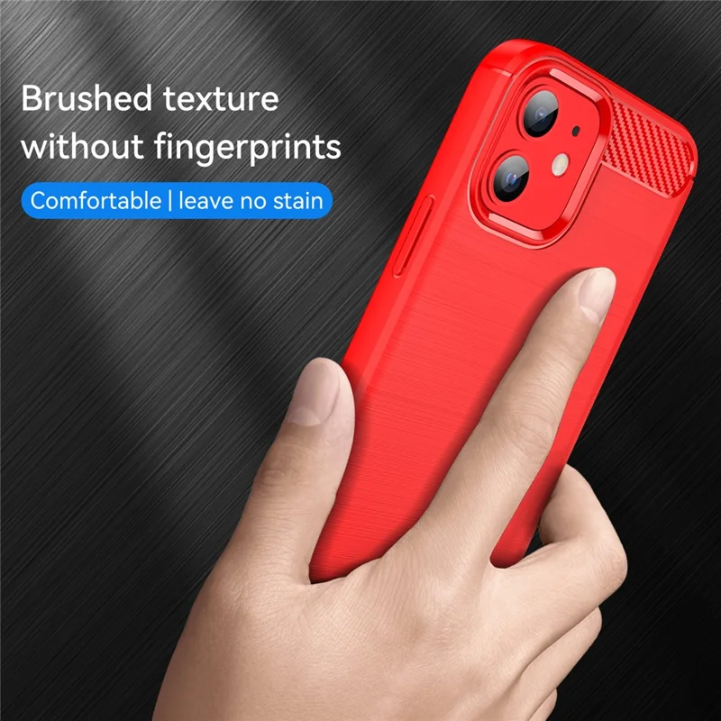 1.8mm Carbon Fiber Brushed Texture Anti-fall Protection Back Case Flexible TPU Cover for iPhone 12/12 Pro 6.1 inch - Red