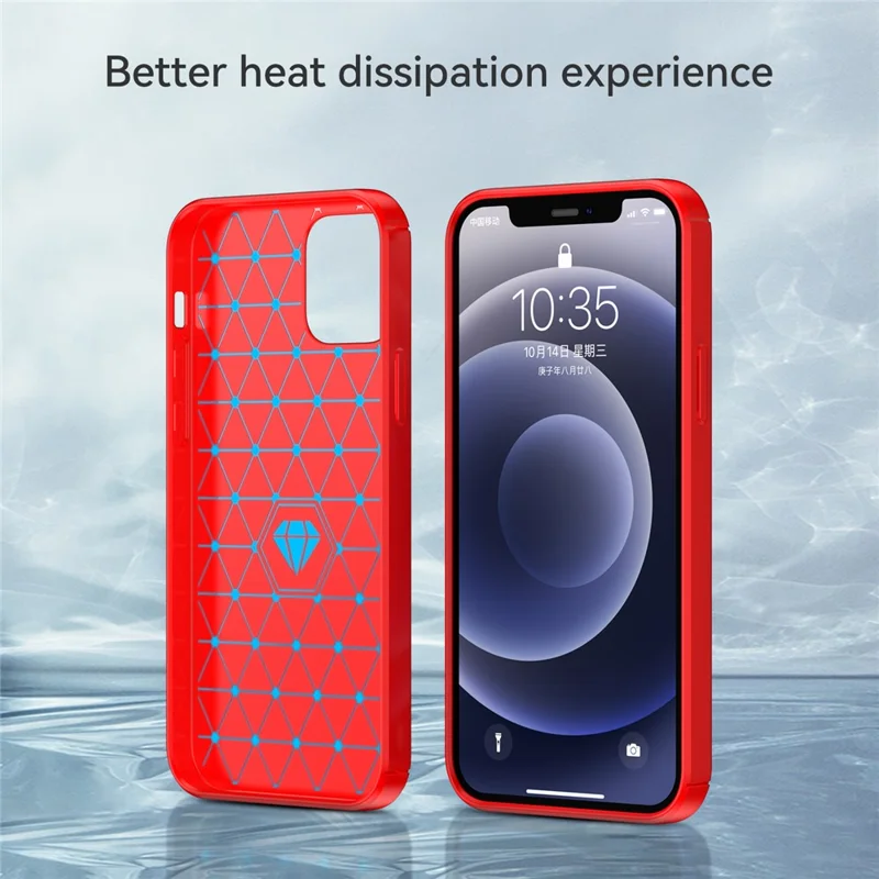 1.8mm Carbon Fiber Brushed Texture Anti-fall Protection Back Case Flexible TPU Cover for iPhone 12/12 Pro 6.1 inch - Red
