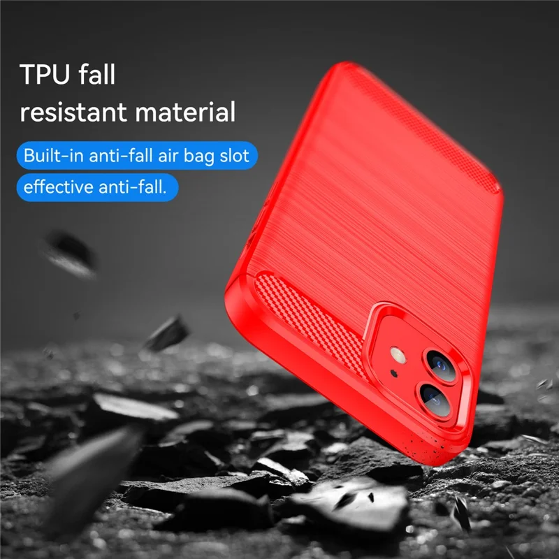 1.8mm Carbon Fiber Brushed Texture Anti-fall Protection Back Case Flexible TPU Cover for iPhone 12/12 Pro 6.1 inch - Red